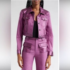 Cinq a Sept Regina Vegan Leather Trim Trucker Jacket